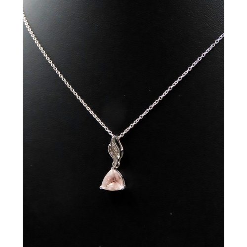 457 - Morganite and Diamond Pendant Set in 9 Carat White Gold 2cm High further Set on 9 Carat White Gold C... 