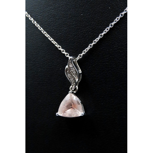 457 - Morganite and Diamond Pendant Set in 9 Carat White Gold 2cm High further Set on 9 Carat White Gold C... 