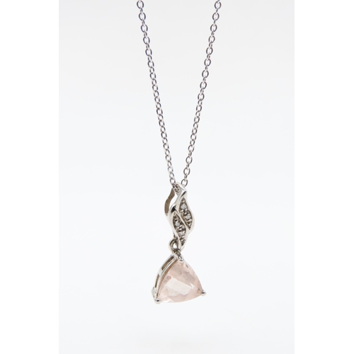 457 - Morganite and Diamond Pendant Set in 9 Carat White Gold 2cm High further Set on 9 Carat White Gold C... 