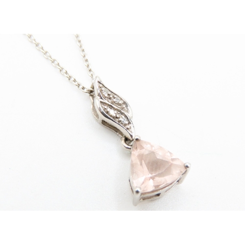 457 - Morganite and Diamond Pendant Set in 9 Carat White Gold 2cm High further Set on 9 Carat White Gold C... 