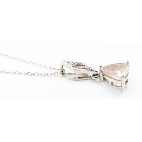 457 - Morganite and Diamond Pendant Set in 9 Carat White Gold 2cm High further Set on 9 Carat White Gold C... 