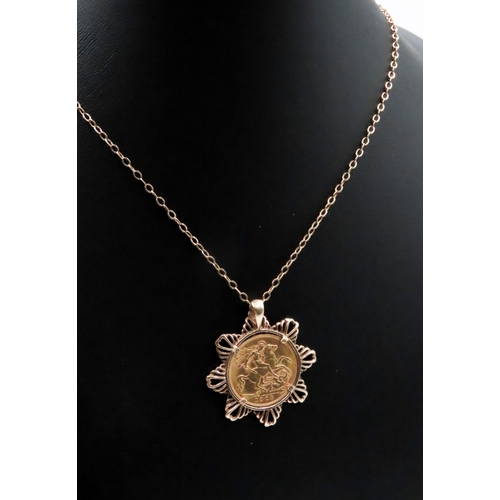 459 - Half Sovereign Dated 1908 Mounted in 9 Carat Yellow Gold Pendant Setting Further Mounted on 9 Carat ... 