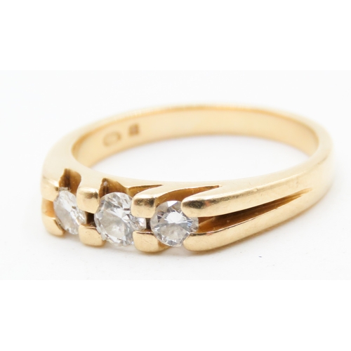 461 - Diamond Three Stone Ring Mounted on 18 Carat Yellow Gold Band Ring Size N and a Half