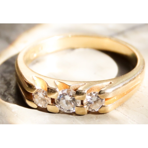 461 - Diamond Three Stone Ring Mounted on 18 Carat Yellow Gold Band Ring Size N and a Half