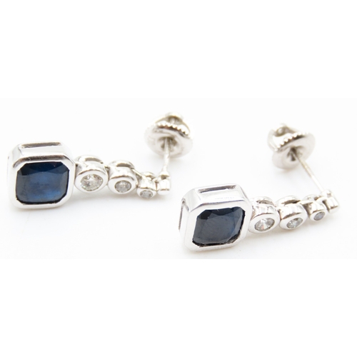 462 - Pair of 1950's Bezel Set Sapphire and Diamond Ladies Drop Earrings Mounted in 18 Carat White Gold To... 