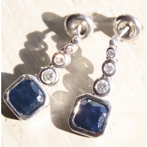 462 - Pair of 1950's Bezel Set Sapphire and Diamond Ladies Drop Earrings Mounted in 18 Carat White Gold To... 