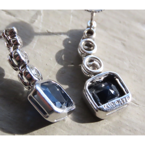 462 - Pair of 1950's Bezel Set Sapphire and Diamond Ladies Drop Earrings Mounted in 18 Carat White Gold To... 