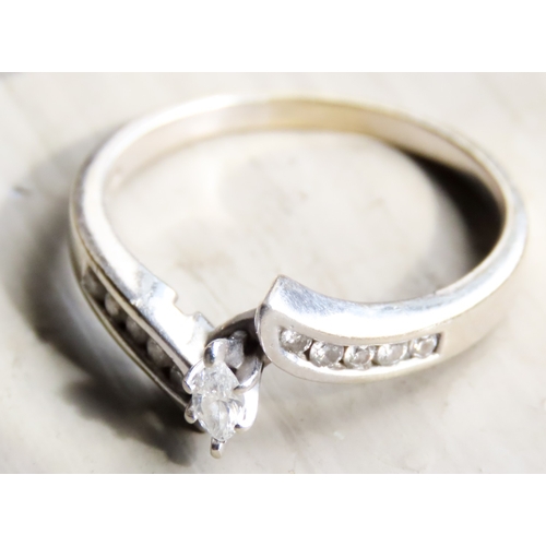 464 - 14 Carat White Gold Diamond Solitaire Ring Size U Centre Diamond Marquise Cut Further Diamonds Inset... 