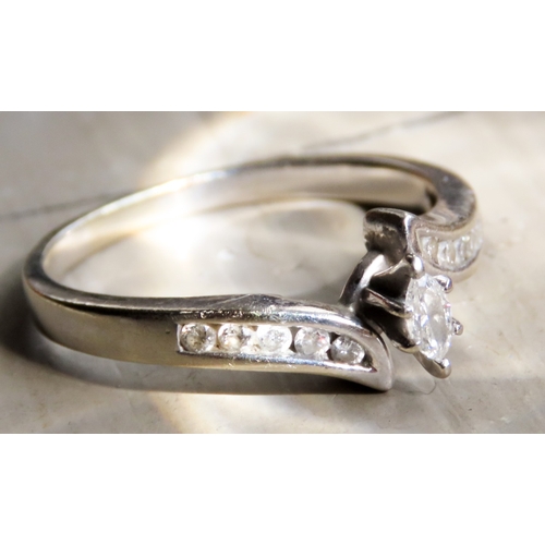 464 - 14 Carat White Gold Diamond Solitaire Ring Size U Centre Diamond Marquise Cut Further Diamonds Inset... 