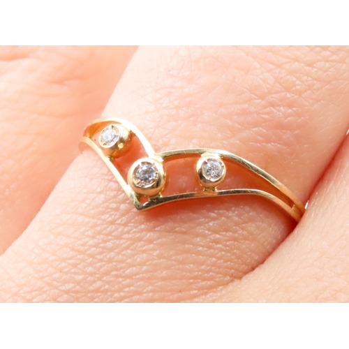 472 - Diamond Three Stone Set Wishbone Ring Mounted in 18 Carat Yellow Gold Ring Size Q