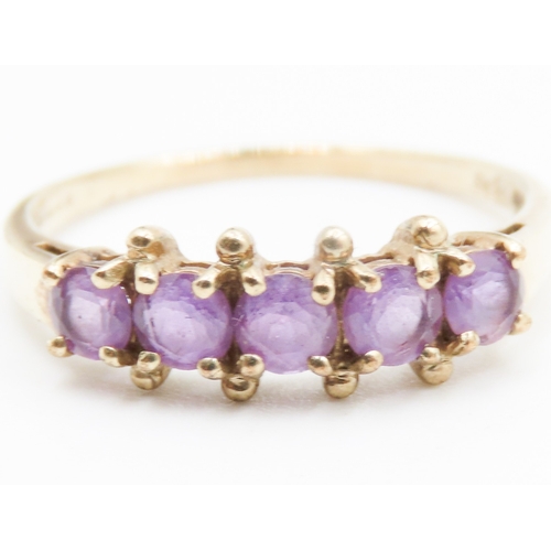 473 - Five Stone Amethyst Ring Set in 9 Carat Yellow Gold Ring Size P