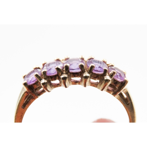 473 - Five Stone Amethyst Ring Set in 9 Carat Yellow Gold Ring Size P