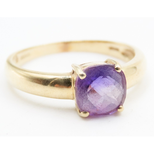 476 - Facet Cut Amethyst Single Stone Ring Set in 9 Carat Yellow Gold Ring Size O