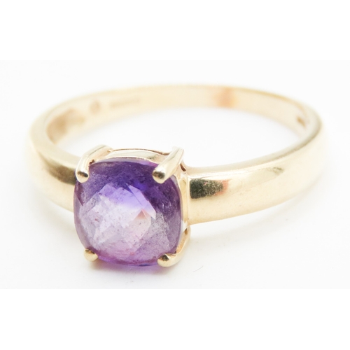 476 - Facet Cut Amethyst Single Stone Ring Set in 9 Carat Yellow Gold Ring Size O