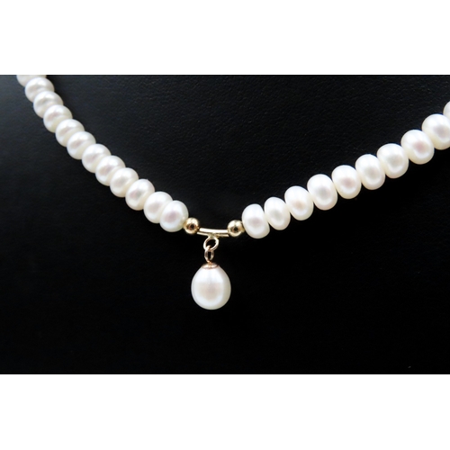 477 - Ladies Pearl Necklace with 14 Carat Yellow Gold Clasp and Pendant Setting 44cm Long