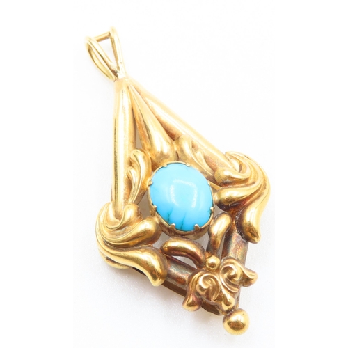 48 - Attractively Detailed Victorian Turquoise Set Drop Pendant Mounted in 18 Carat Yellow Gold 4cm High