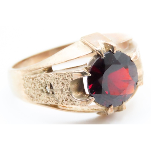 480 - Red Garnet Single Stone Belcher Set Ring Mounted in 9 Carat Yellow Gold Ring Size U and a Half