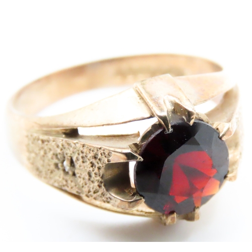 480 - Red Garnet Single Stone Belcher Set Ring Mounted in 9 Carat Yellow Gold Ring Size U and a Half