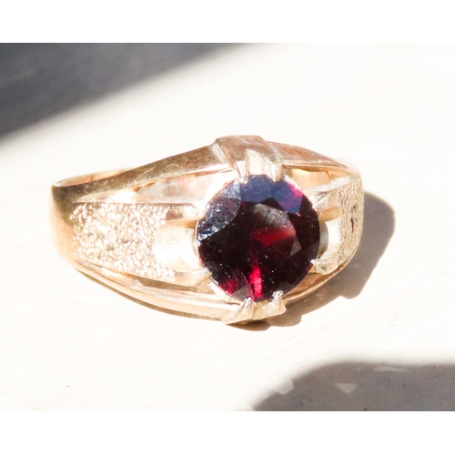 480 - Red Garnet Single Stone Belcher Set Ring Mounted in 9 Carat Yellow Gold Ring Size U and a Half