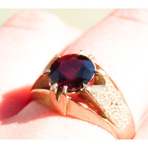 480 - Red Garnet Single Stone Belcher Set Ring Mounted in 9 Carat Yellow Gold Ring Size U and a Half