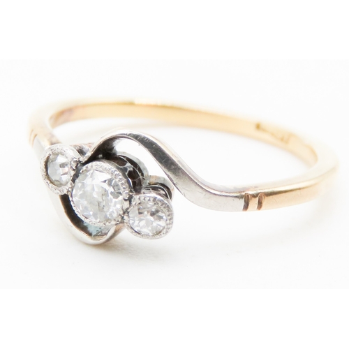 483 - Ladies Three Stone Diamond Ring Mounted in Platinum Set in 18 Carat Yellow Gold Ring Size K and a Ha... 