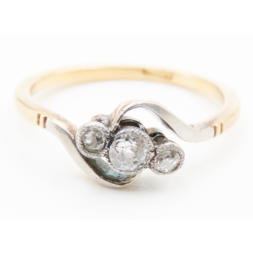 483 - Ladies Three Stone Diamond Ring Mounted in Platinum Set in 18 Carat Yellow Gold Ring Size K and a Ha... 