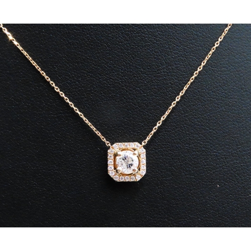 49 - Four Claw Set Diamond Pendant with Diamond Set Halo Surround Mounted in 18 Carat Yellow Gold 7mm Wid... 