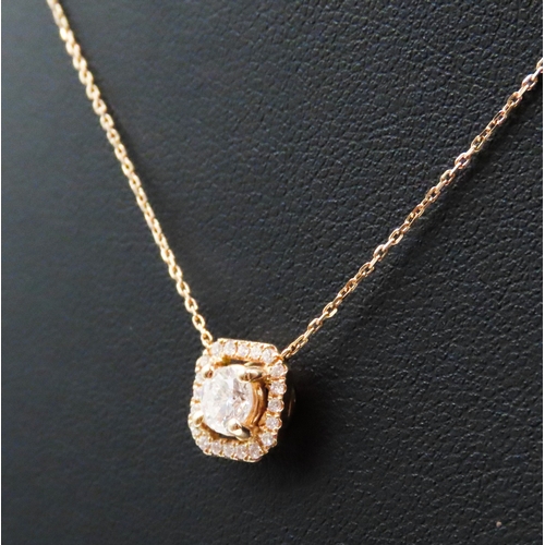 49 - Four Claw Set Diamond Pendant with Diamond Set Halo Surround Mounted in 18 Carat Yellow Gold 7mm Wid... 