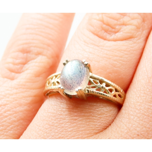 499 - Labradorite Single Stone Basket Set Ring Mounted in 9 Carat Yellow Gold Ring Size N