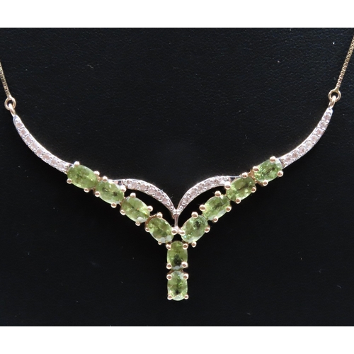 5 - Attractively Detailed Ten Stone Peridot and Diamond Set Ladies Necklace Mounted in 10 Carat Yellow G... 