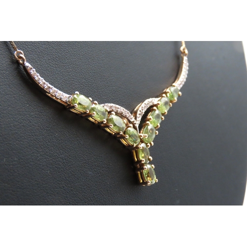 5 - Attractively Detailed Ten Stone Peridot and Diamond Set Ladies Necklace Mounted in 10 Carat Yellow G... 