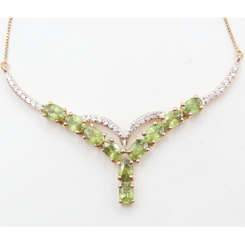 5 - Attractively Detailed Ten Stone Peridot and Diamond Set Ladies Necklace Mounted in 10 Carat Yellow G... 