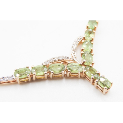 5 - Attractively Detailed Ten Stone Peridot and Diamond Set Ladies Necklace Mounted in 10 Carat Yellow G... 