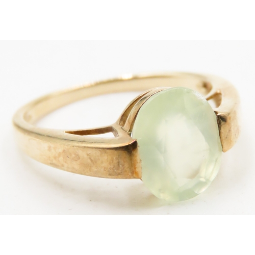 501 - Oval Cut Prehnite Set Single Stone Ring Mounted in 9 Carat Yellow Gold Ring Size N