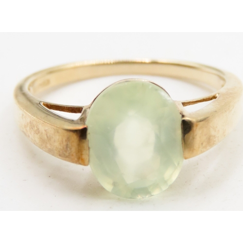 501 - Oval Cut Prehnite Set Single Stone Ring Mounted in 9 Carat Yellow Gold Ring Size N