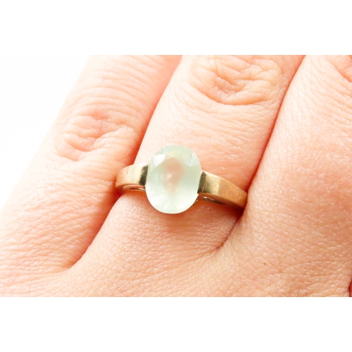 501 - Oval Cut Prehnite Set Single Stone Ring Mounted in 9 Carat Yellow Gold Ring Size N