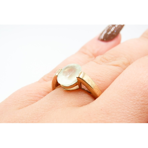 501 - Oval Cut Prehnite Set Single Stone Ring Mounted in 9 Carat Yellow Gold Ring Size N