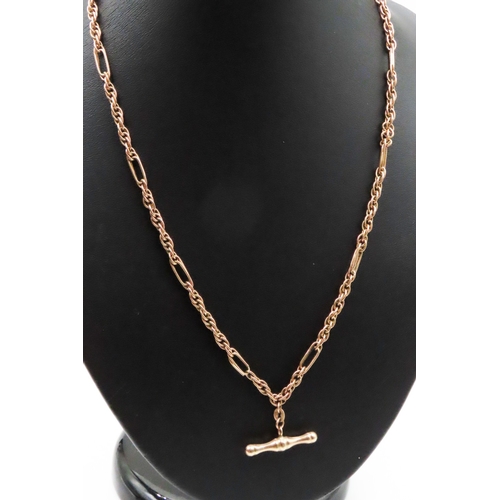 51 - 9 Carat Yellow Gold Figaro Link T-Bar Necklace 46cm Long