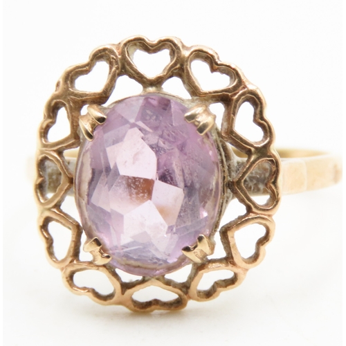 515 - Amethyst Set Single Stone Ring Attractively Detailed Mounted in 9 Carat Yellow Gold Ring Size L