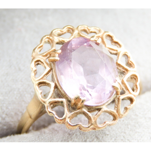 515 - Amethyst Set Single Stone Ring Attractively Detailed Mounted in 9 Carat Yellow Gold Ring Size L