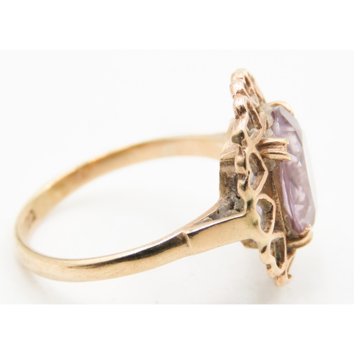 515 - Amethyst Set Single Stone Ring Attractively Detailed Mounted in 9 Carat Yellow Gold Ring Size L