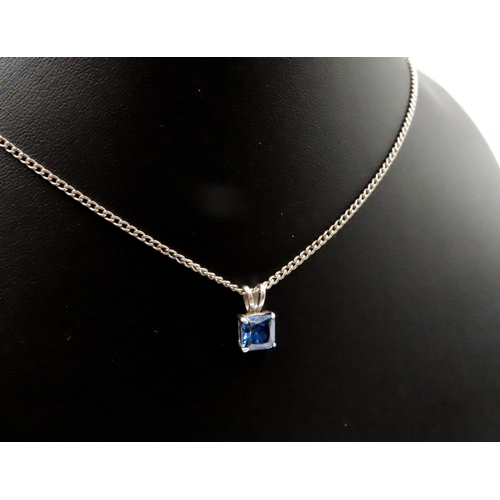 518 - Square Cut Tanzanite Pendant Set in 9 Carat White Gold 1cm High Set on Stainless Steel Chain 44cm Lo... 