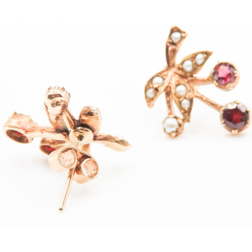 52 - Pair of Finely Detailed Red Garnet and Seed Pearl Set Cherry Form Earrings Set in 9 Carat Yellow Gol... 