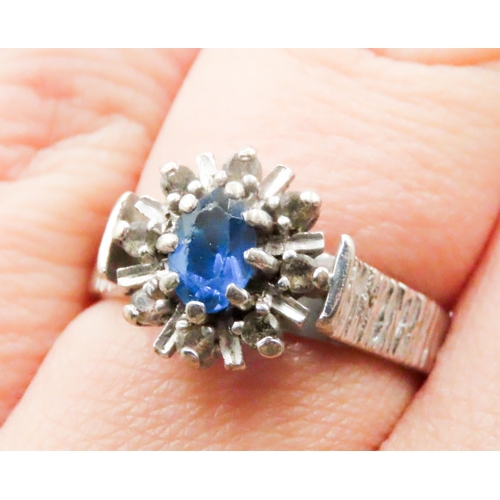 531 - Sapphire Set Ladies Cluster Ring Mounted in 18 Carat White Gold Ring Size N