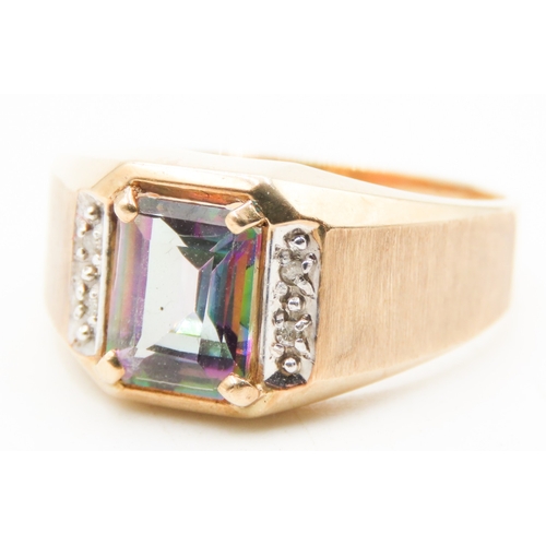 536 - Mystic Topaz and Diamond Set 9 Carat Yellow Gold Ring Size Z and a Half