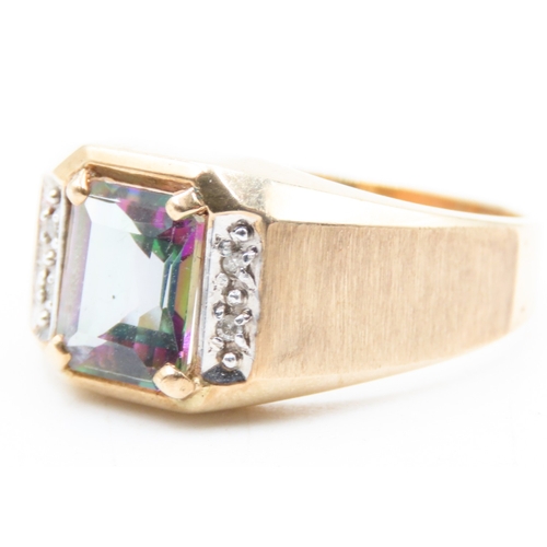 536 - Mystic Topaz and Diamond Set 9 Carat Yellow Gold Ring Size Z and a Half