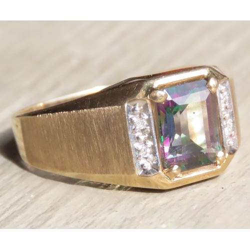 536 - Mystic Topaz and Diamond Set 9 Carat Yellow Gold Ring Size Z and a Half