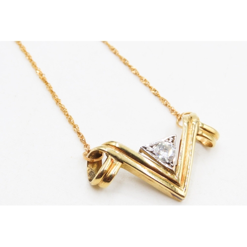 54 - Unusual Diamond Set Geometric Form Pendant Mounted in 14 Carat Yellow Gold 2cm High Set on 21 Carat ... 