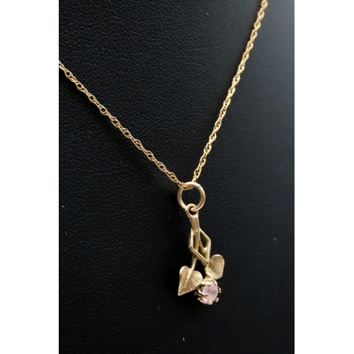 553 - Pink Garnet Set Floral Form Pendant Mounted in 9 Carat Yellow Gold 1.5cm High Set on 9 Carat Yellow ... 