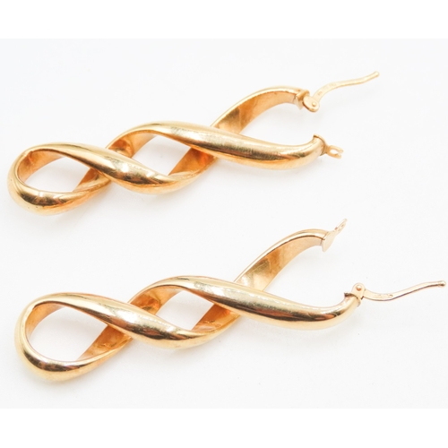 56 - Pair of 9 Carat Yellow Gold Twist Form Earrings 5cm High